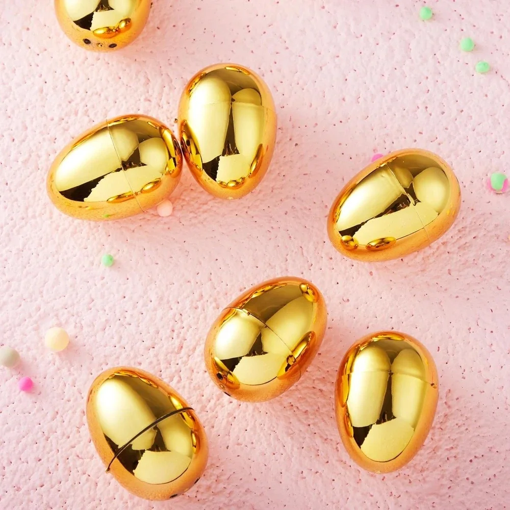 JOYIN 36Pcs Gold Easter Eggs – Metallic Fillable‎ Plastic Basket Stuffer